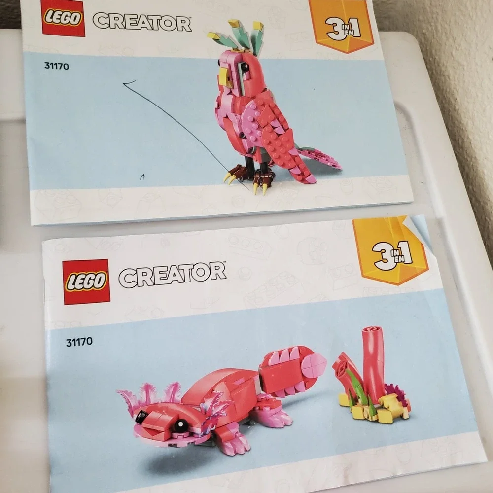 LEGO Creator 3in1 Exotic Pink Flamingo 31170 Parrot Axolotl Set with Manuals Mix